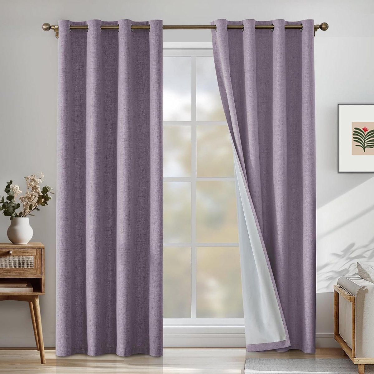 Zwarte gordijnen 140 x 175 cm - moderne thermische gordijnen - lichtpaars - 100% verduisterend - ShopVlot