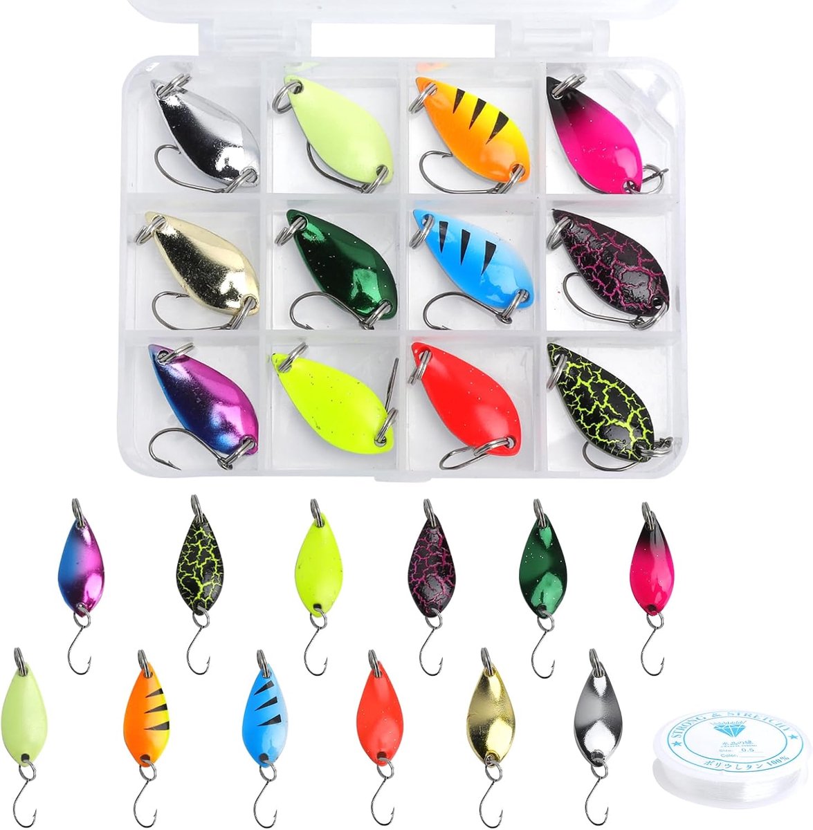 Trout Fishing Spoon Set 12pcs - Luminous Coating - Flitsende Kleuren - Ideaal voor Zoet- en Zoutwater - ShopVlot