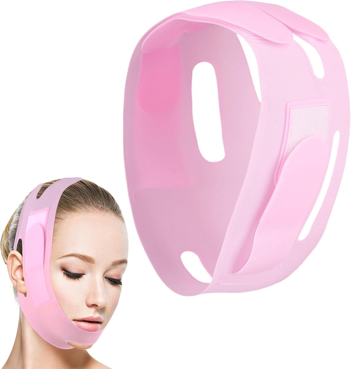 Face Stretch Belt V-line - Roze siliconen - Lifting en chin reducer - Definieerde contouren - ShopVlot