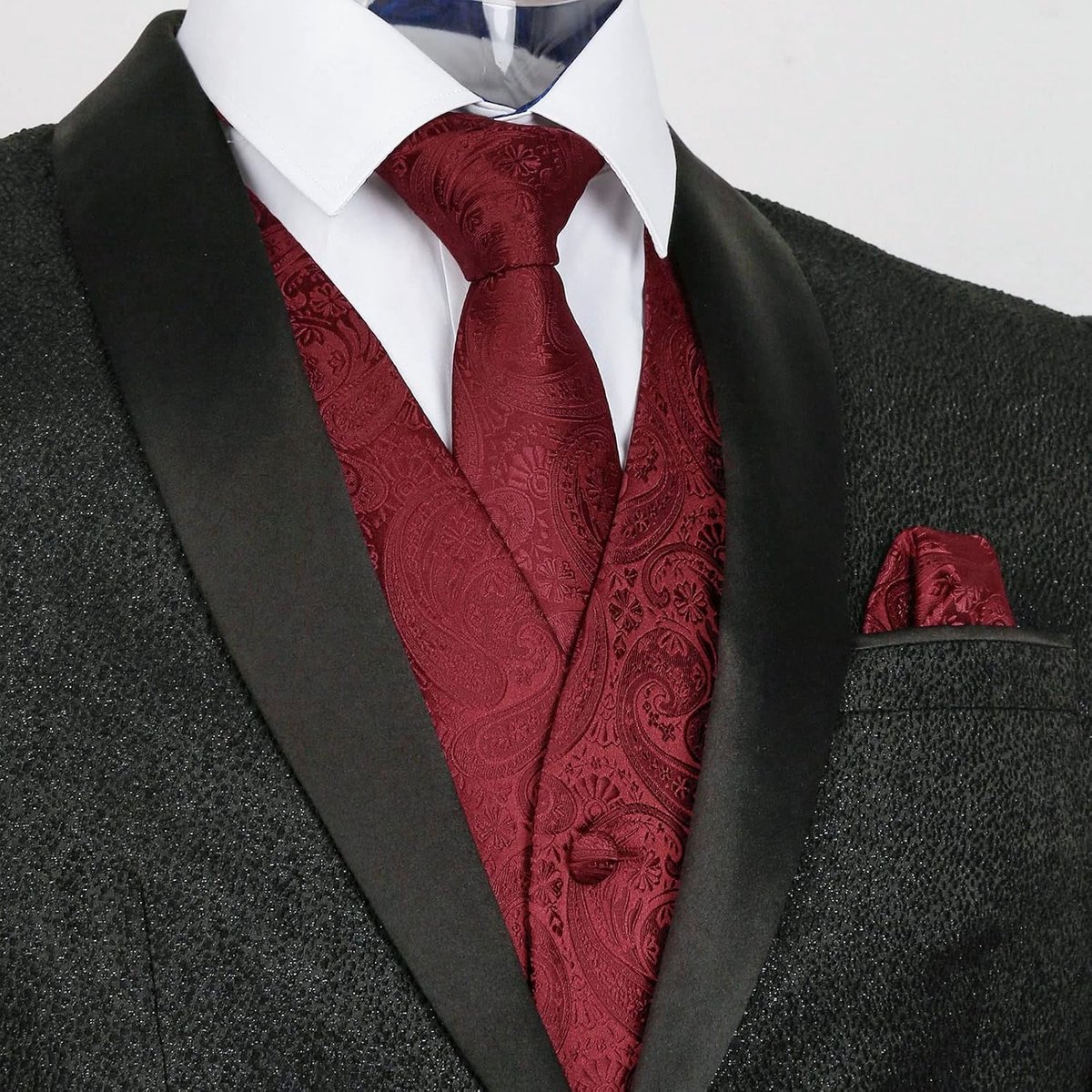 Retro Paisley Mannen 5-delige Kostuumset met Vest, Stropdas, Pochet, Strik en Manchetknopen voor Feest en Bruiloft