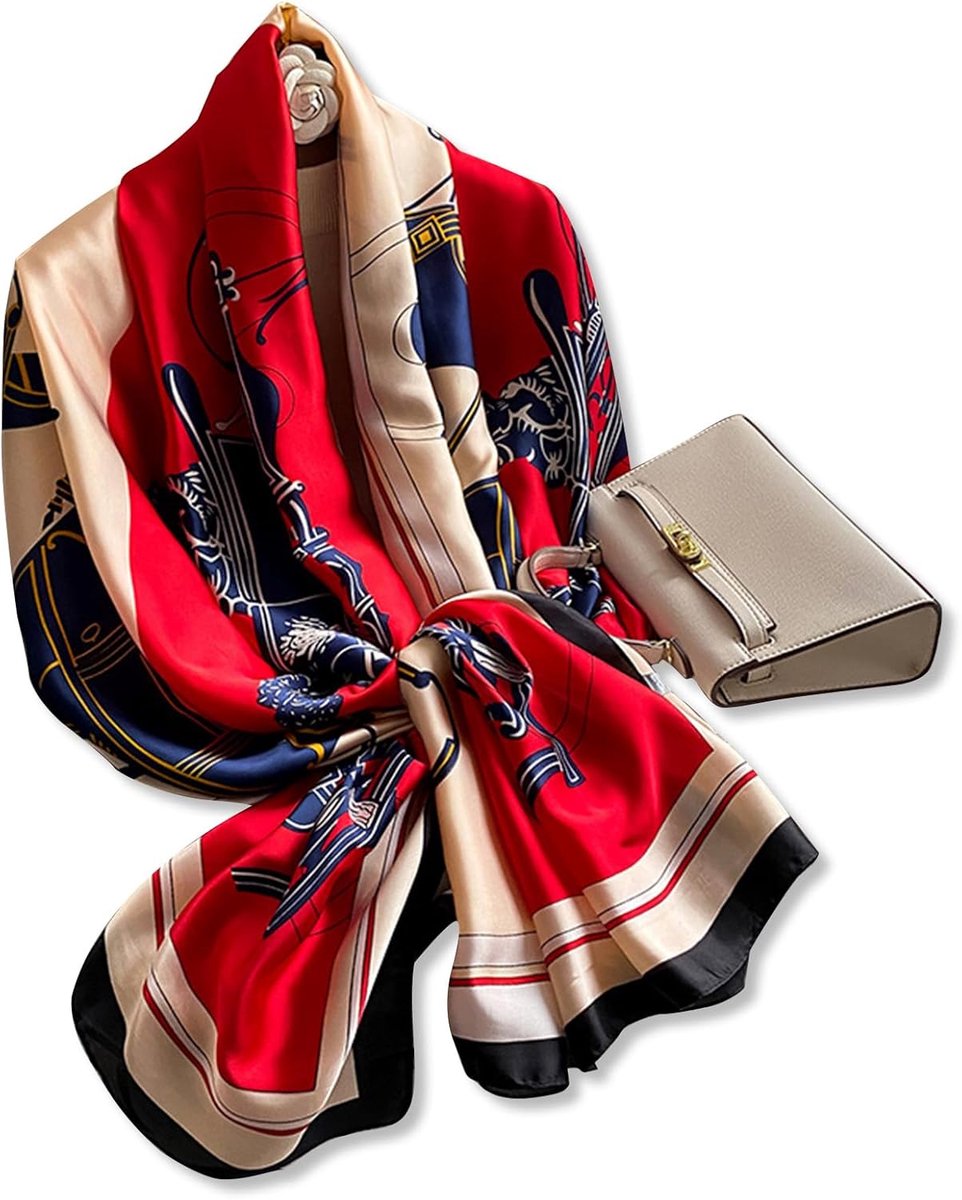 LumiSyne Silk scarf women's warm soft silk cloth autumn winter retro art painting pattern high-quality soft natural - ShopVlot