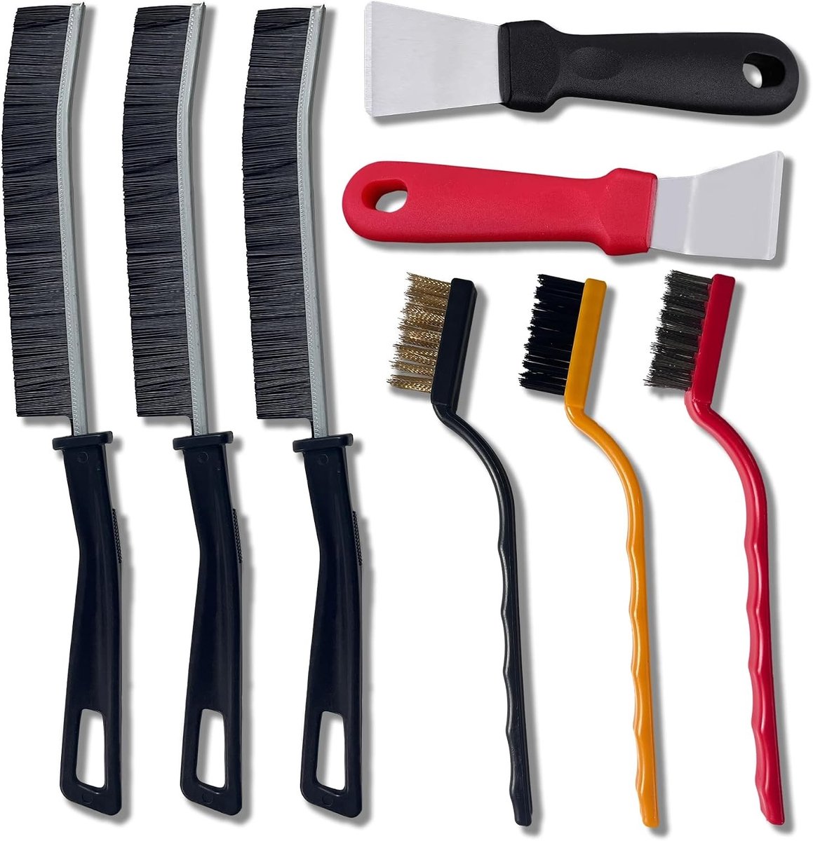 Multifunctionele 8-delige Reinigingsborstel Set voor Voegen: 3 Voegenborstels, 3 Mini Draadborstels en 2 Reinigingsschrapers voor Badkamers, Keukens en Ovens