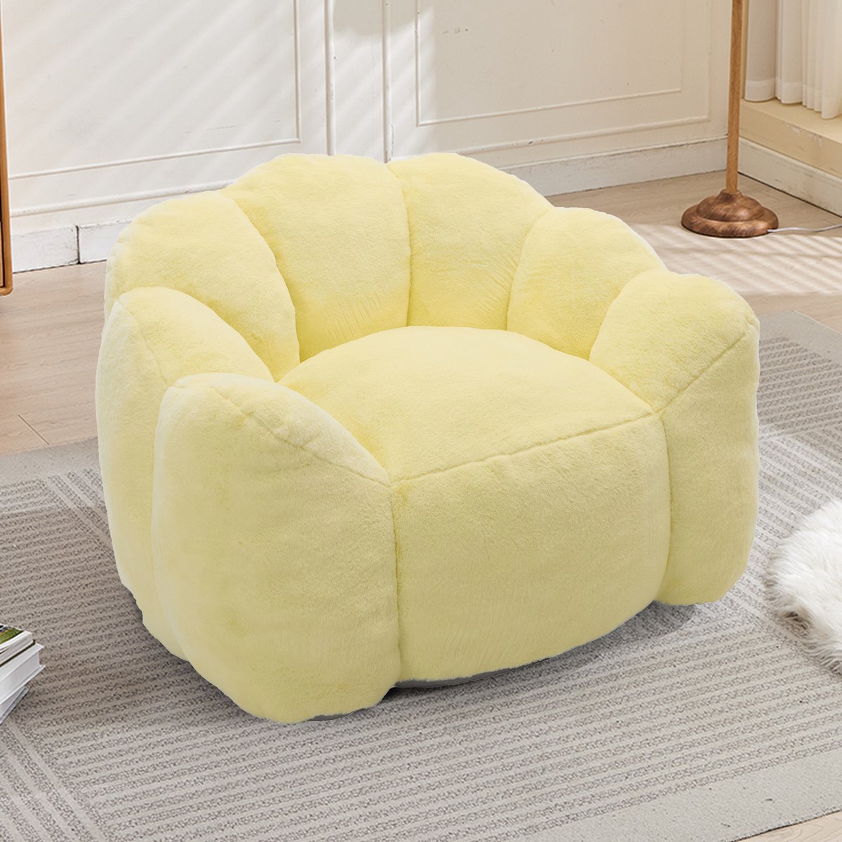 OKWISH Zitzak – Lotusvormige Loungestoel Voor Volwassenen 110 x 101 x 68 cm – Zacht Pluche – Voor Woonkamer en Slaapkamer – Geel