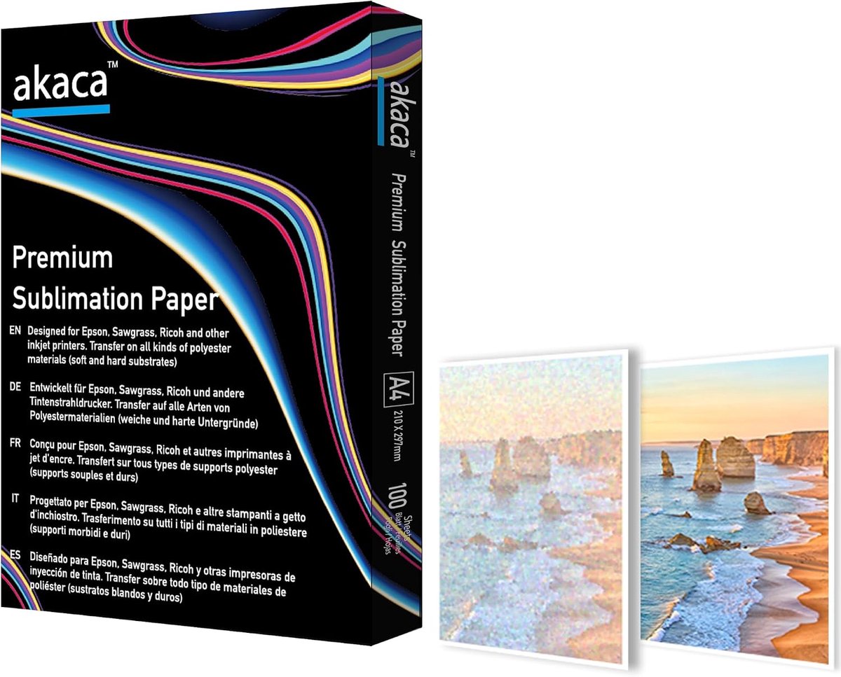 akaca Thermal transfer paper A4 (210 x 297 mm) 100 sheets compatible with all 120g (A4) inkjet printers - ShopVlot