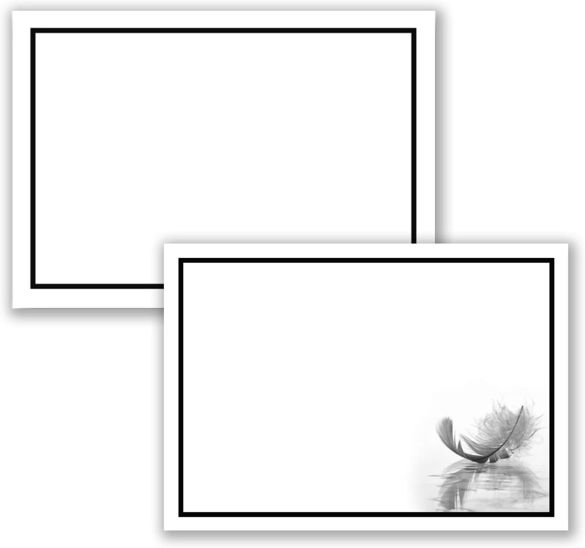 25 x Single Funeral Cards DIN A6 + Funeral Envelopes DIN C6 - Motif Black Funeral Frame with Feather - ShopVlot