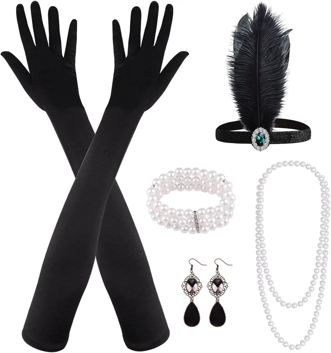 MIAHART 8 stuks jaren '20 flapper Great Gatsby accessoireset mode roaring jaren 20 thema met hoofdband hoofddeksel - ShopVlot