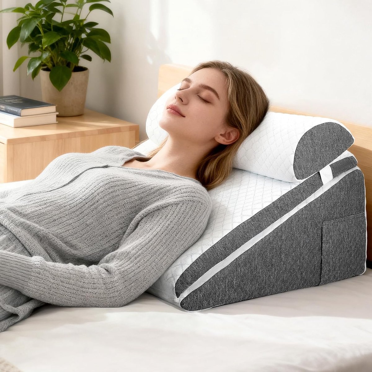 3-in-1 verstelbaar wigkussen voor bed en bank, 25D + 45D traagschuim reflux kussen volwassenen, orthopedisch wigkussen - ShopVlot