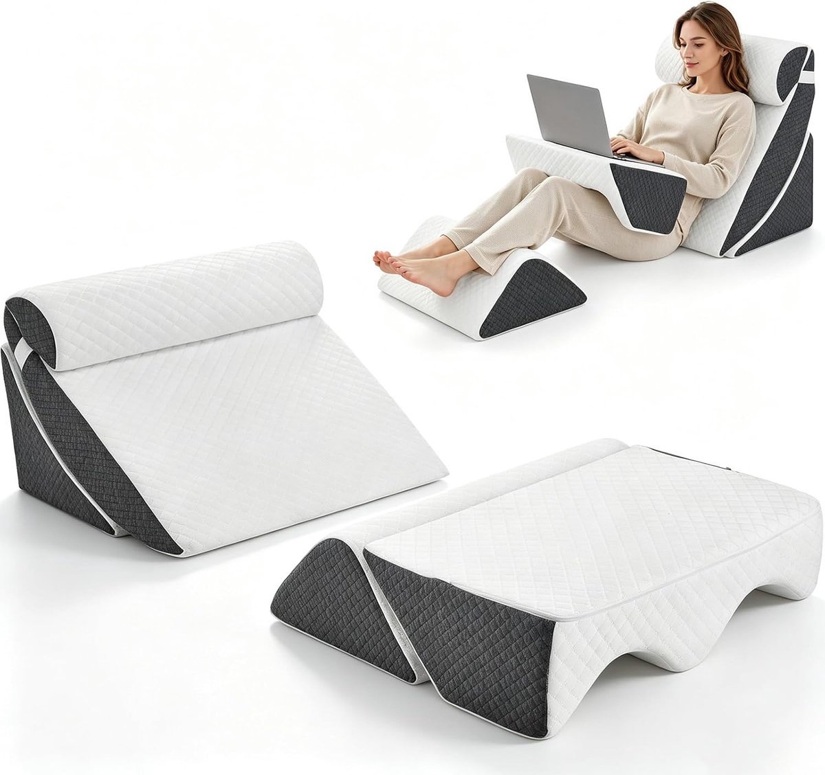 5 stuks orthopedisch bedwigkussenset voor na operatie, verstelbaar wigkussen, met 2 beenkussens, traagschuim - ShopVlot
