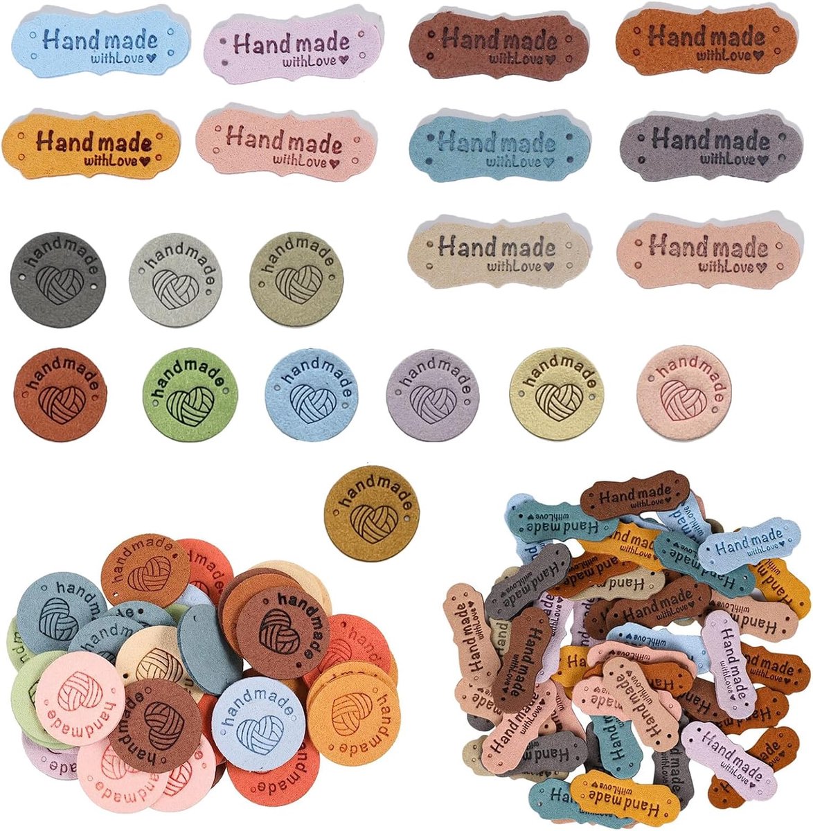 Handmade Suede Labels Pack of 80 - Customizable Leather Labels Round Rectangle with Holes for Sewing, Knitting - ShopVlot