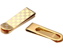 Premium 53MM Stainless Steel Money Clip – Polished Gold Grid Design – Men's Business Card Holder – Portable Metal - ShopVlot