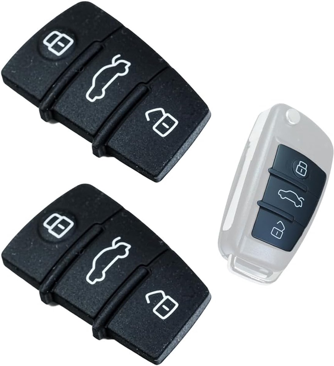 Selyse 3-key replacement buttons, rubber, suitable for Audi 3 keys, wireless key, black key keys as repair solution - ShopVlot