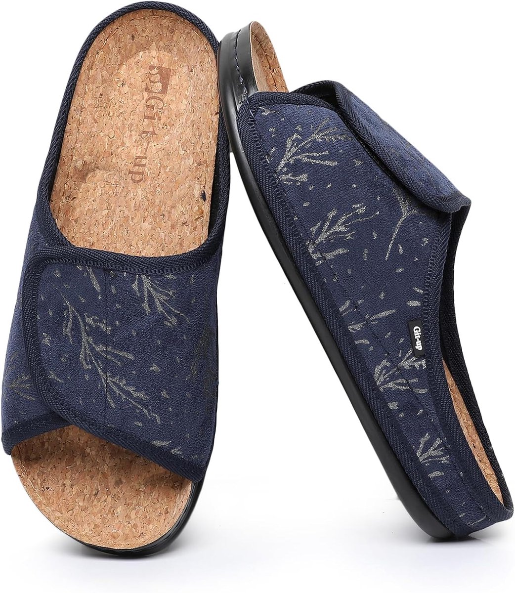 Git-up Women's Cork Sandals, Fastening, Suede with Open Toe Arch Support, Non-Slip PU Sole for Indoor and Outdoor Use - ShopVlot
