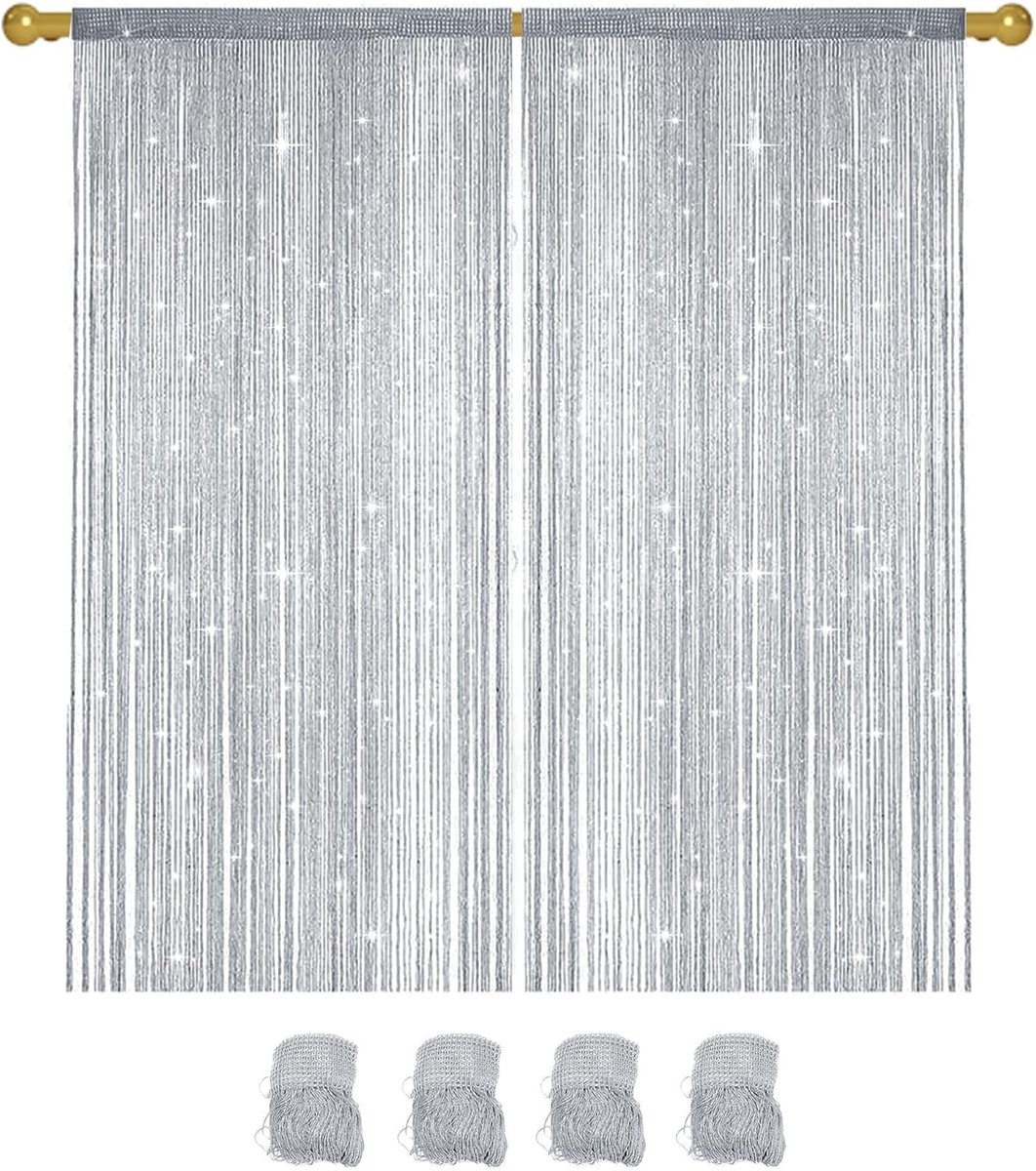 4 stuks draadgordijn, deurgordijn, 100 x 200 cm, glitter, deurgordijn, raamdecoratie, ruimteverdeler, decoratie - ShopVlot