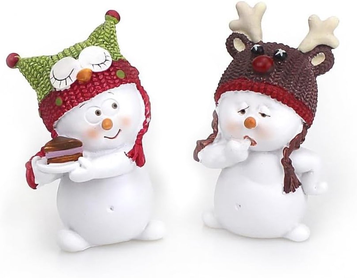 TEMPELWERLT 2X Decorative Figure Snowman in Set Each 7 cm Polystone White Grey, Decorative Figure Winter Deko - ShopVlot