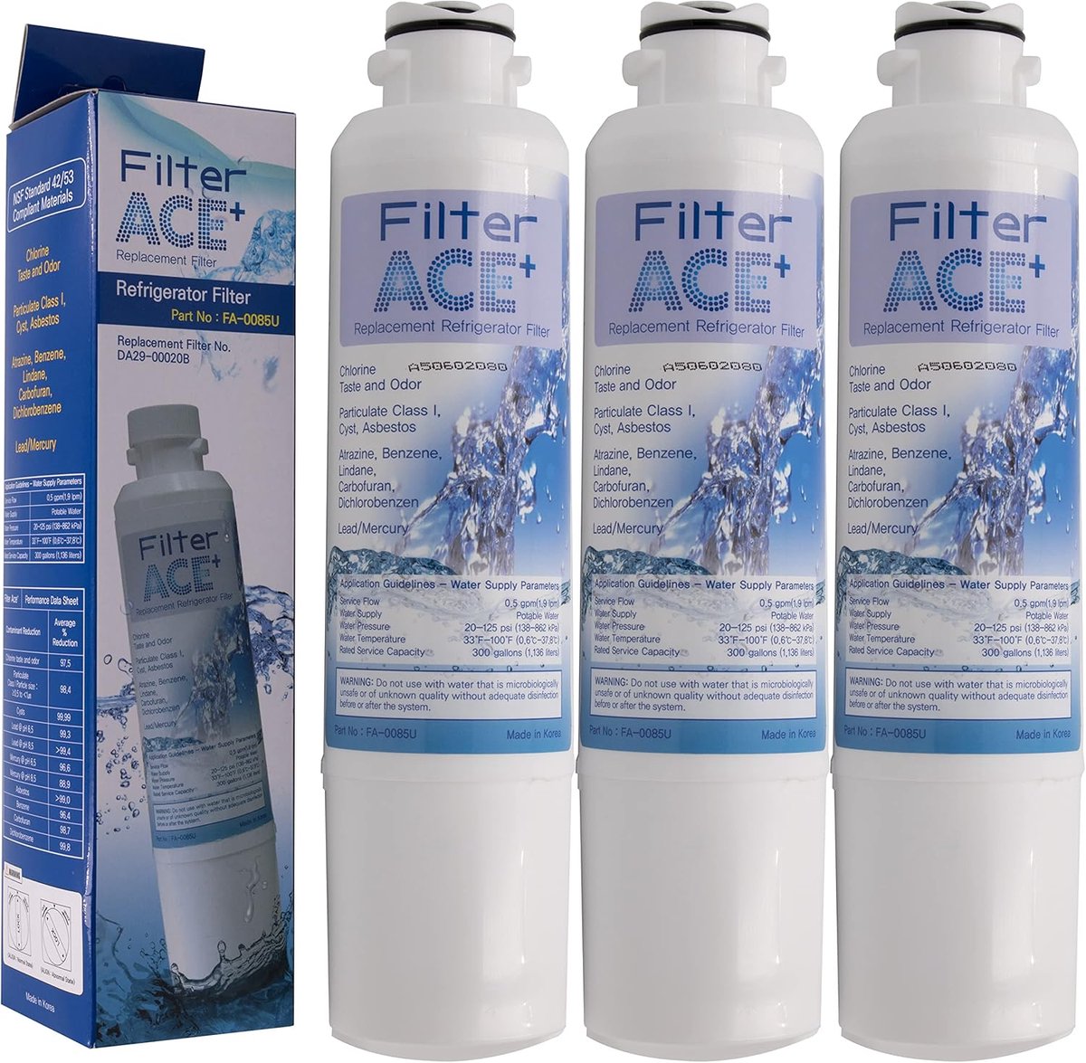ACE+ FA-0085U - 3-Pack Water Filter compatible with Samsung DA29-00020B, HAF-CIN/EXP, HAF-CIN, HAFCIN, DA97-08006A-B - ShopVlot