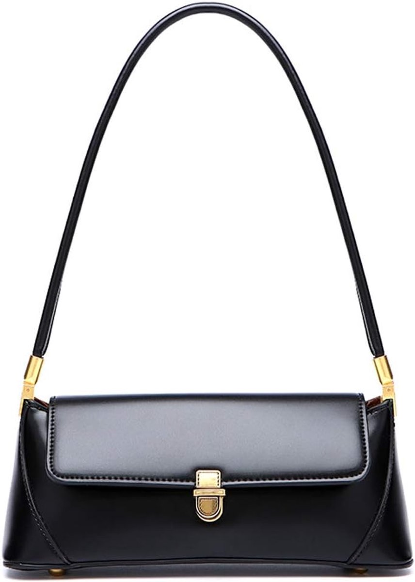 zhongningyifeng Small Clutch Shoulder Bag for Women Leather Mini Tote Handbag Purse with Buckle Closure, Black, Small - ShopVlot