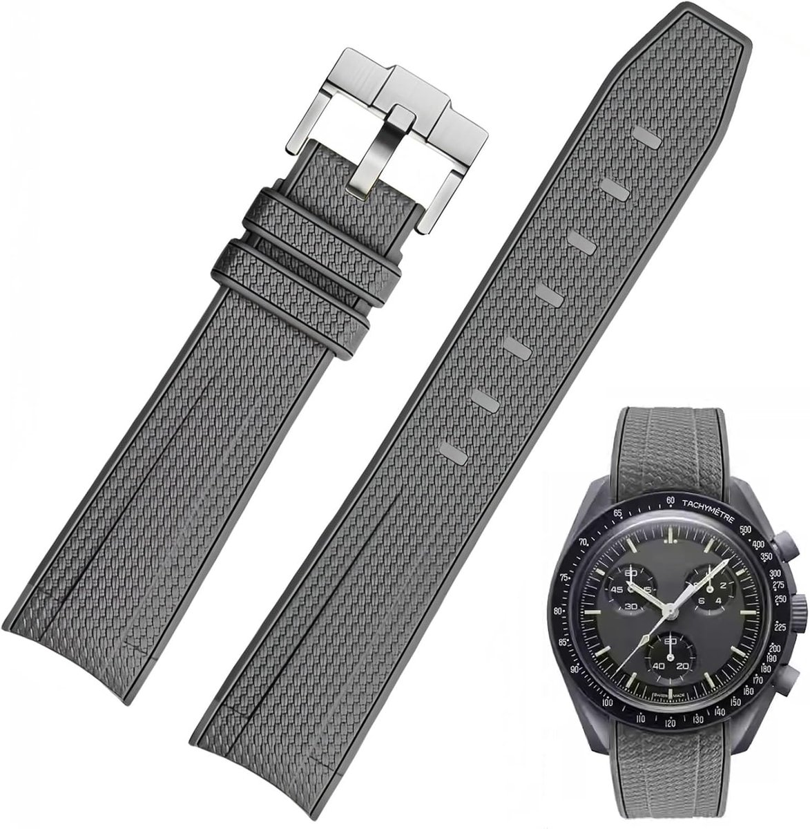 Watch Strap for Moonswatch 20 mm Curved End Weaving Style Premium Silicone Rubber Replacement Strap Compatible with - ShopVlot
