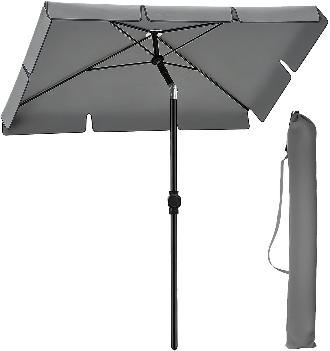 Emvae Parasol - Rechthoekig - 190x120 cm - UV-bestendig UPF50+ - Kantelbaar 30° - Opvouwbaar - Grijs