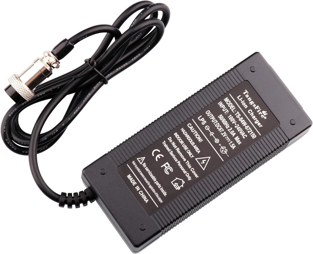 67.2V charger for 60V 16S 57.6V 59.2V 64V lithium battery charger 3-pin inline 12mm plug suitable for Kaabo Wolf - ShopVlot