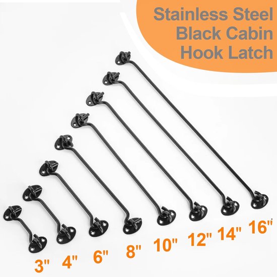 Solidchoice - RVS Zwart Cabin Hook Latch en Eye Hook voor Tuindeuren 2-Pack — afbeelding 3