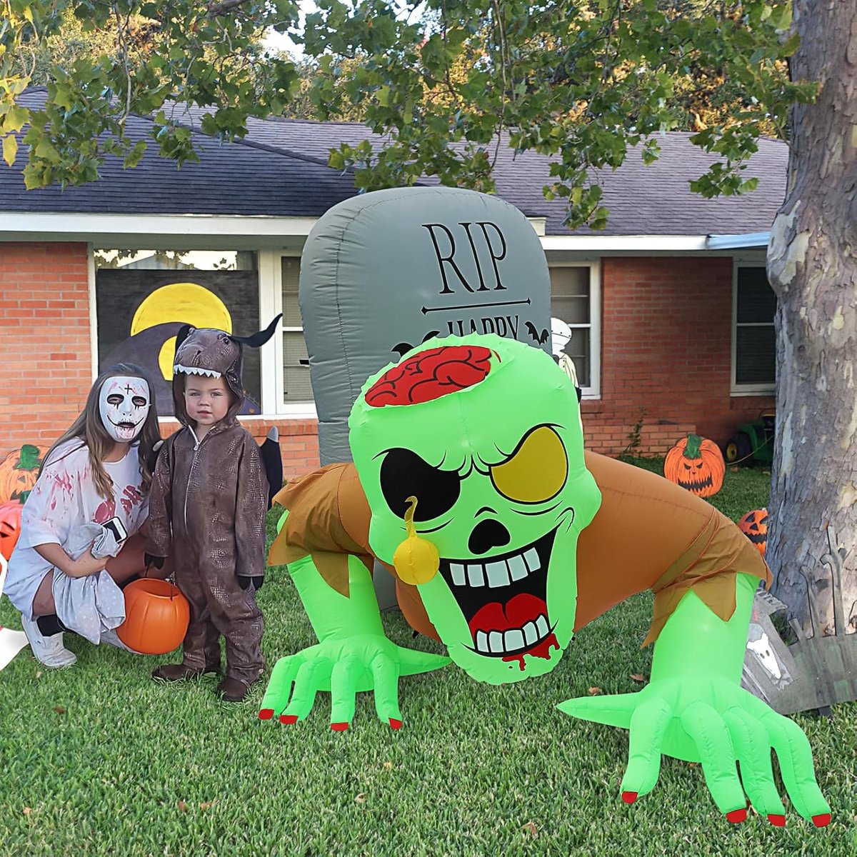 BLOOMWIN Inflatable Halloween Decoration, Outdoor, Creepy, 2.6 x 1.5 m, Zombie, Tombstone, Halloween Party Decoration - ShopVlot