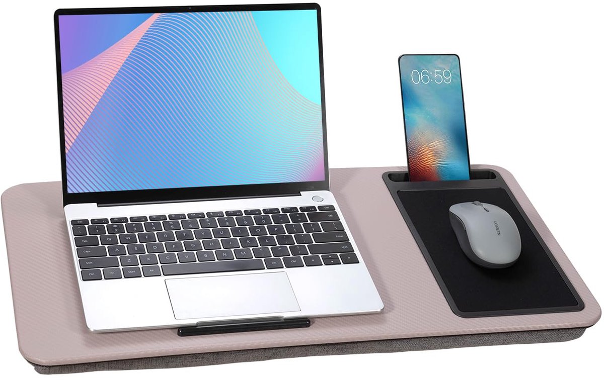 Baoee Groot schootbureau grijs violet, draagbaar dienblad met kussen past tot 17 inch, met sleuf, muismat, geweldig - ShopVlot