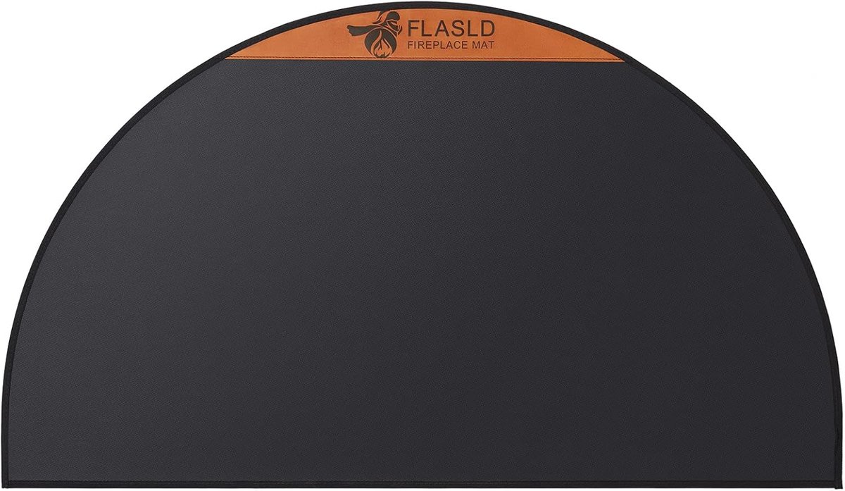 FLASLD Fireproof Fireplace Mat 61 x 107 cm Half Round Fireplace Carpet Protects Floors from Sparks Embers, Black with - ShopVlot