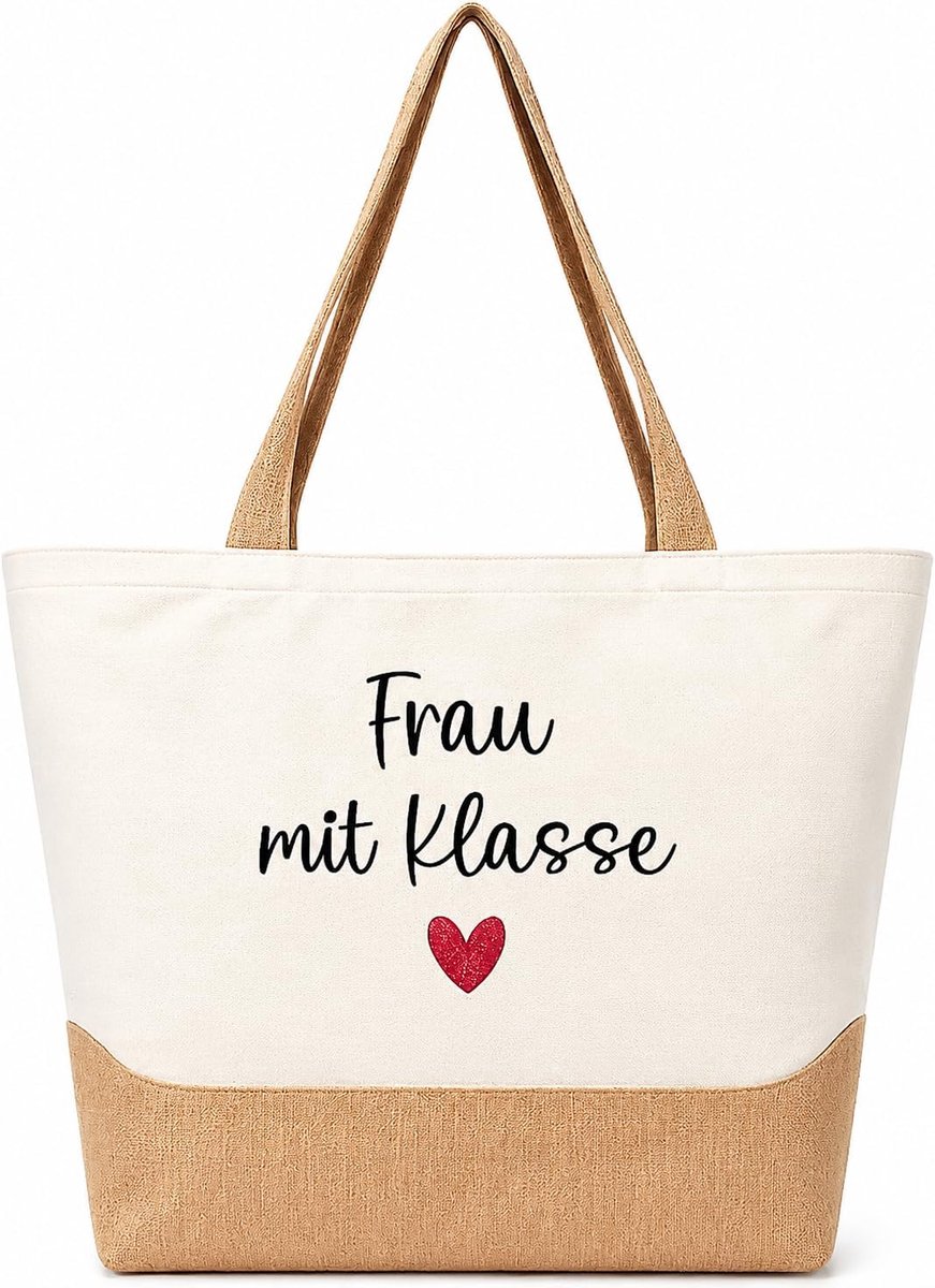 Cadeau voor opvoeders, afscheid, dames, draagtas, vrouw met klasse, leraar met hart, jute tas, cadeau voor leraar - ShopVlot