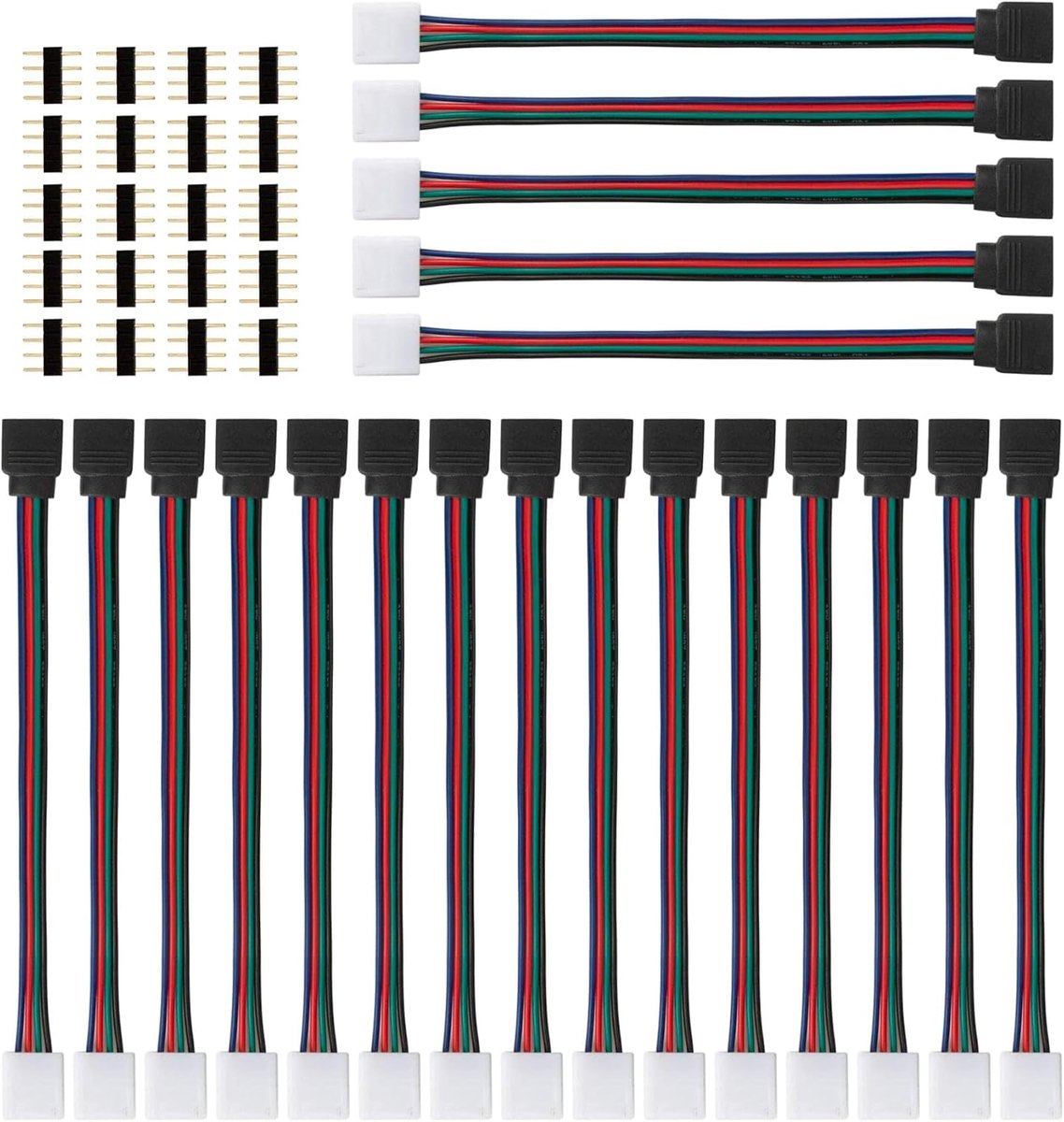 20 stuks led-snelverbinders, 4-polig, RGB ledstrip, connector, verlengkabel, zwart, adapter, hoekverbinder voor 10 mm - ShopVlot