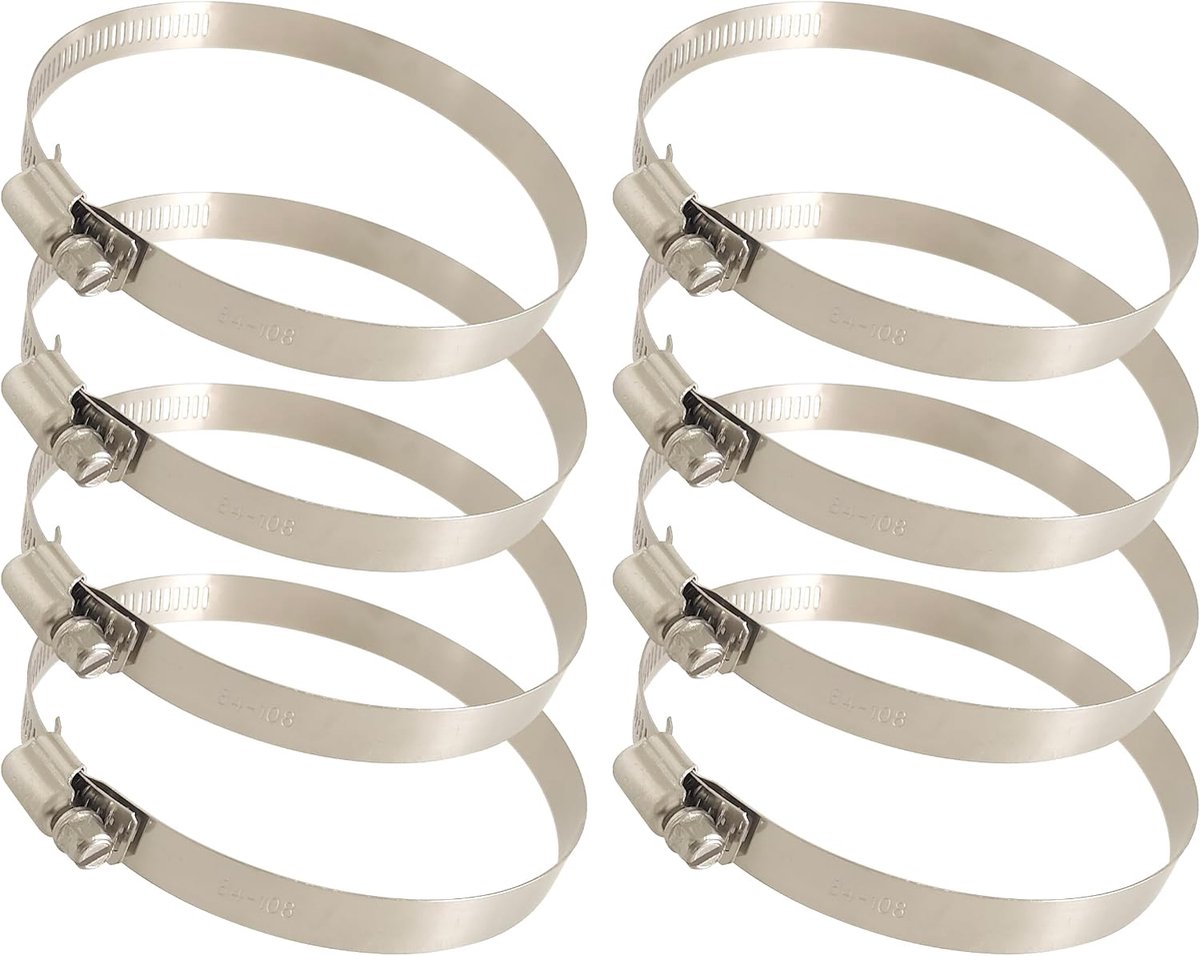 Stainless steel hose clamps in large version, 8 pieces, 84-108 mm, pipe clamps, hose clamps for large metal pipes and - ShopVlot