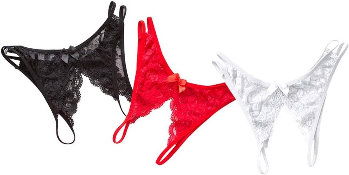 SAMGU Women's Sexy Lace Open Crotch Low Waist Underwear Underpants Thong, 3 Pieces.,One Size, 3 packs - ShopVlot