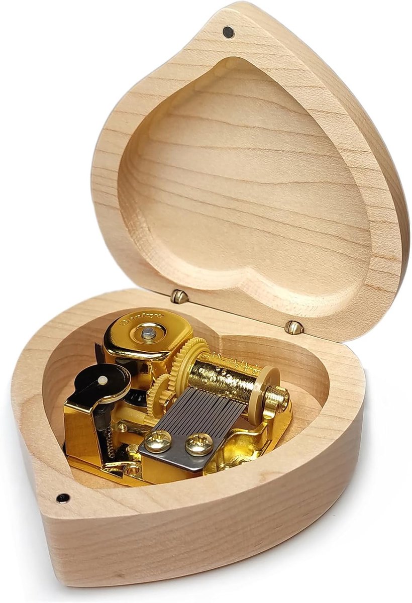 Heart Shaped Beech Wood Music Box Wind Up and Golden Movement Music Box for Christmas/Birthday/Valentine's Day - ShopVlot