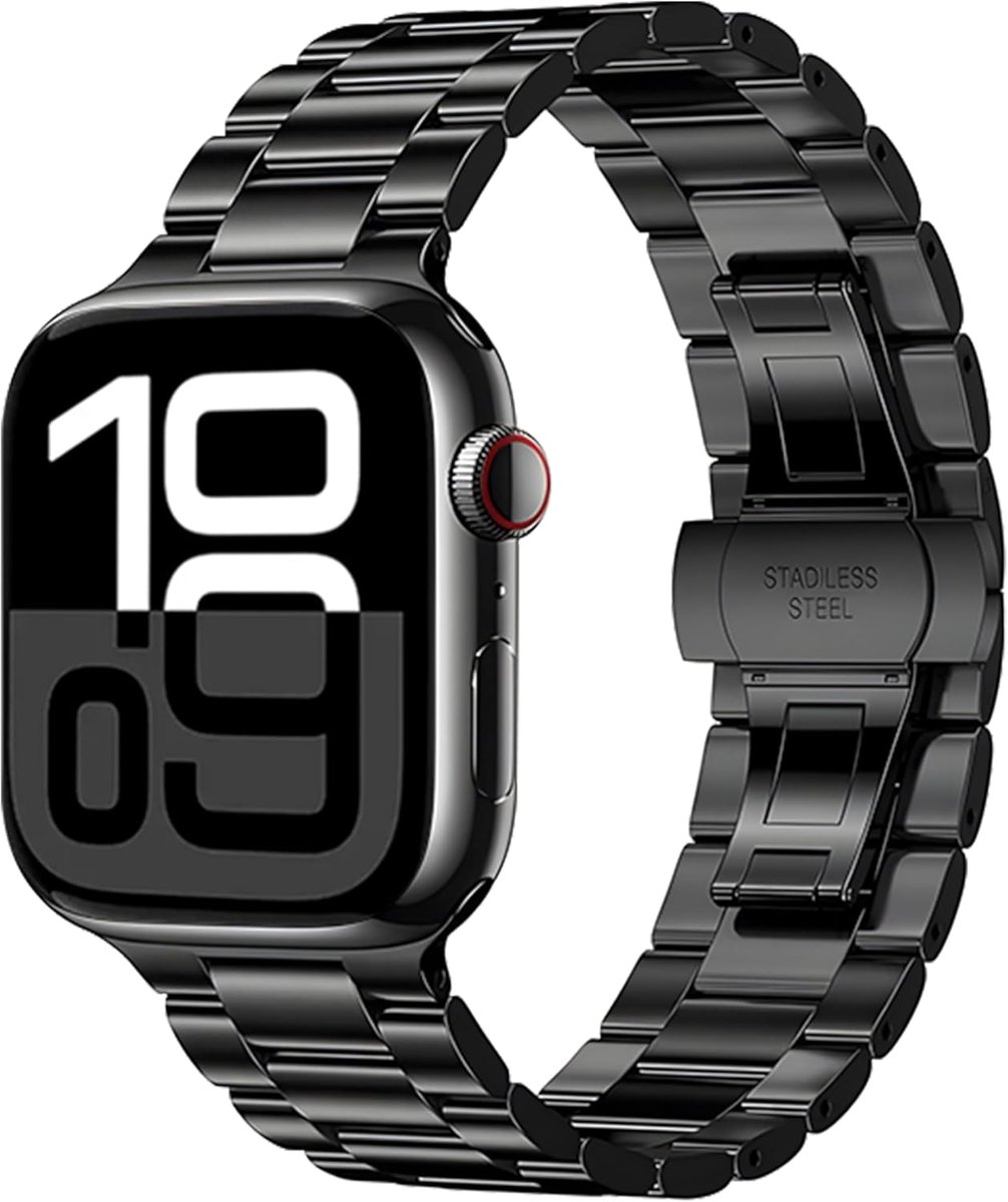 Business Metal Strap Compatible with Apple Watch Ultra 49 mm, 46 mm, 45 mm, 44 mm, 42 mm, Stainless Steel Replacement - ShopVlot
