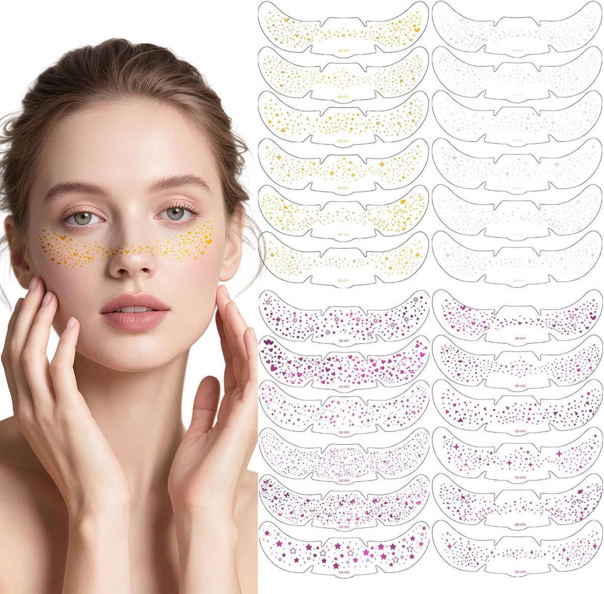 Sproeten tatoeages 24 stuks - glitter gezicht - waterbestendig - voor Halloween en feestjes - ShopVlot