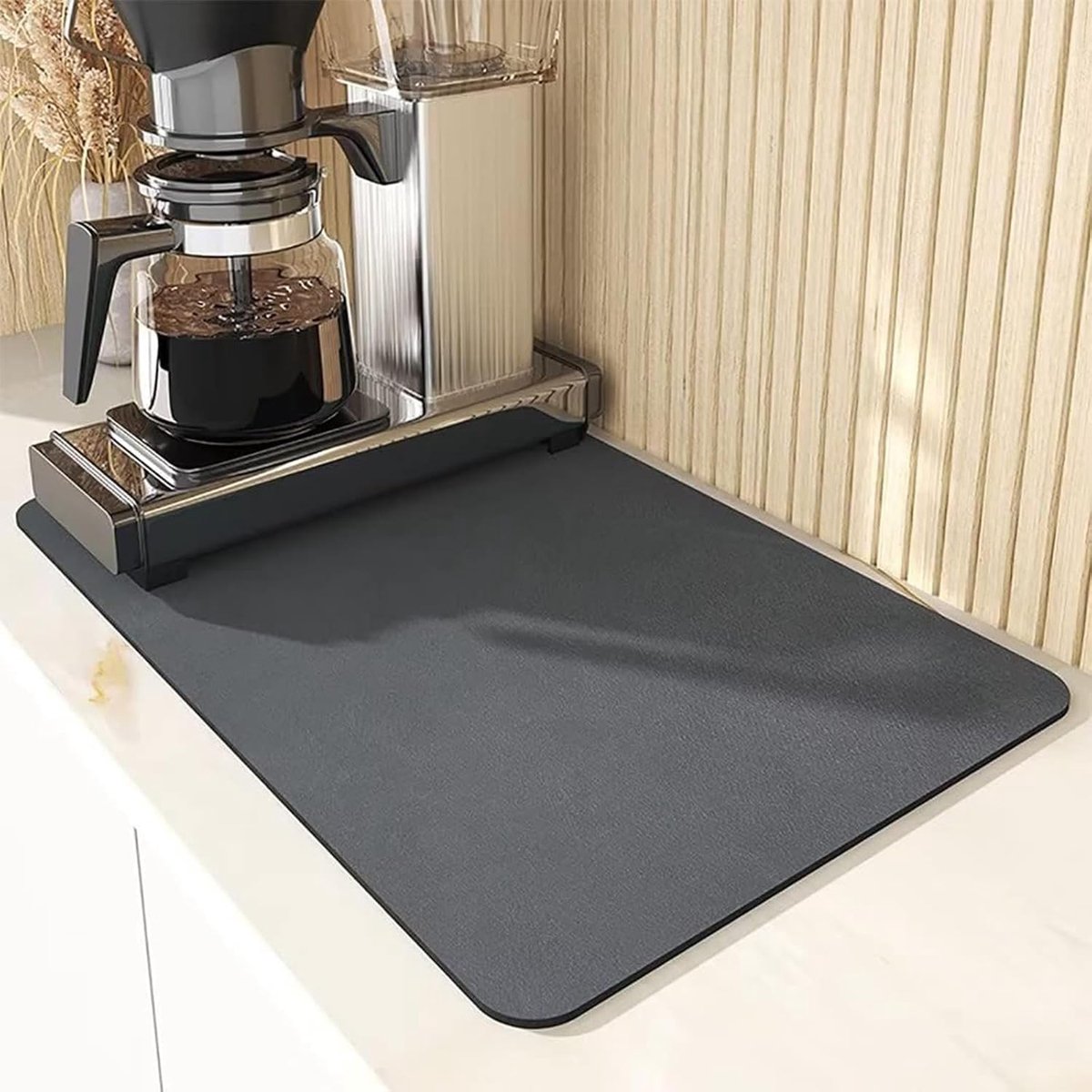 Draining mat 40 x 50 cm - grijs - rubberen onderlaag - voorkomt morsen onder koffiezetapparaat - ShopVlot