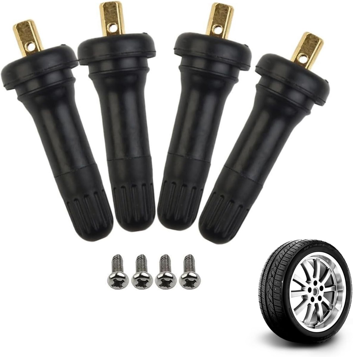 Banddruksensoren en TPMS-kleppen, rubber en metaal, 4 sets, reserveonderdelen voor drukmonitoring, veilig, duurzaam en compatibel met voertuigen