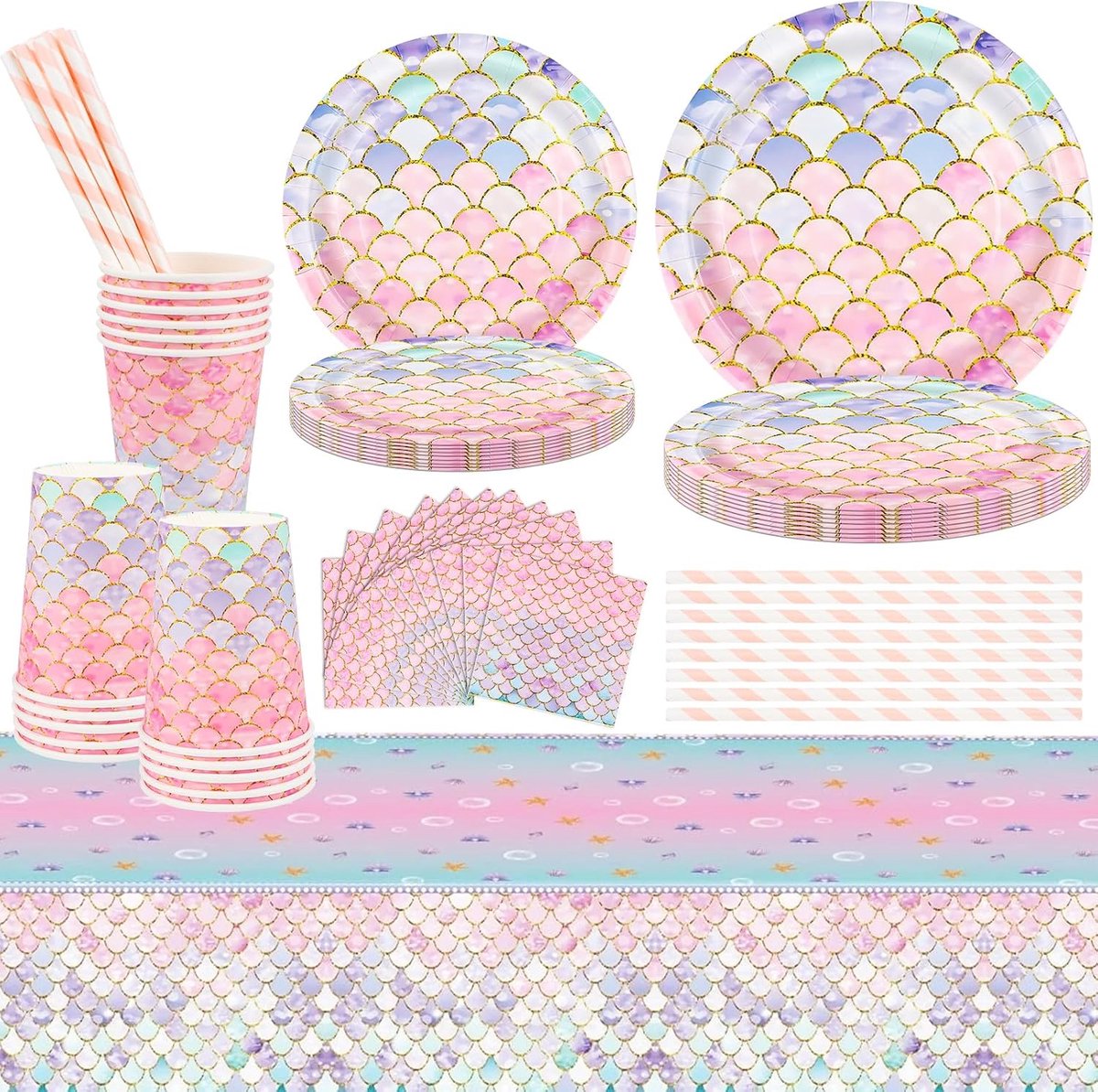 Zeemeermin verjaardag decoratie set - 81 delig feestservies voor kinderverjaardag en babyshower