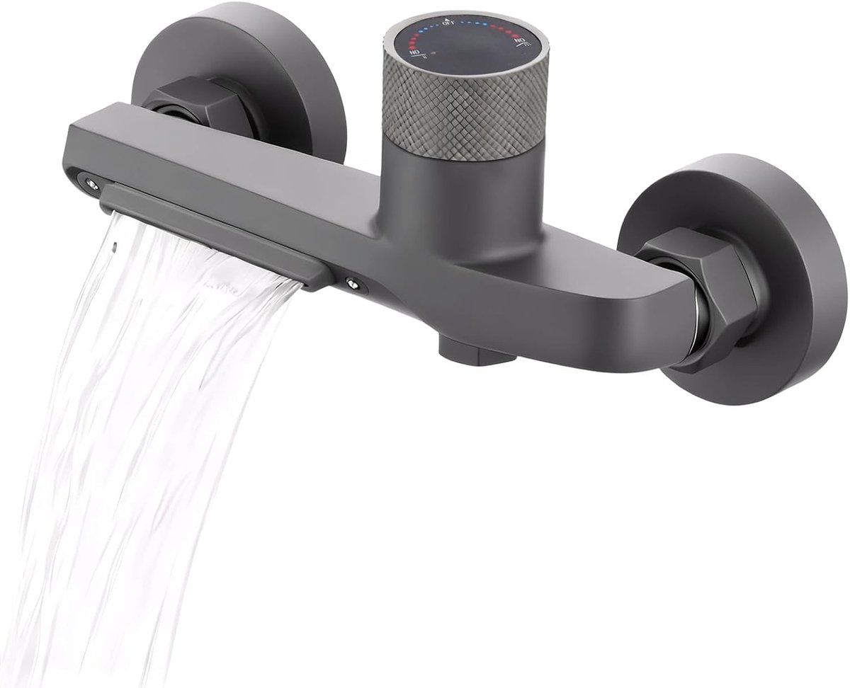 Badkamerkraan waterval - gun grey - temperatuurregelbaar - perfect voor badinstallatie - ShopVlot