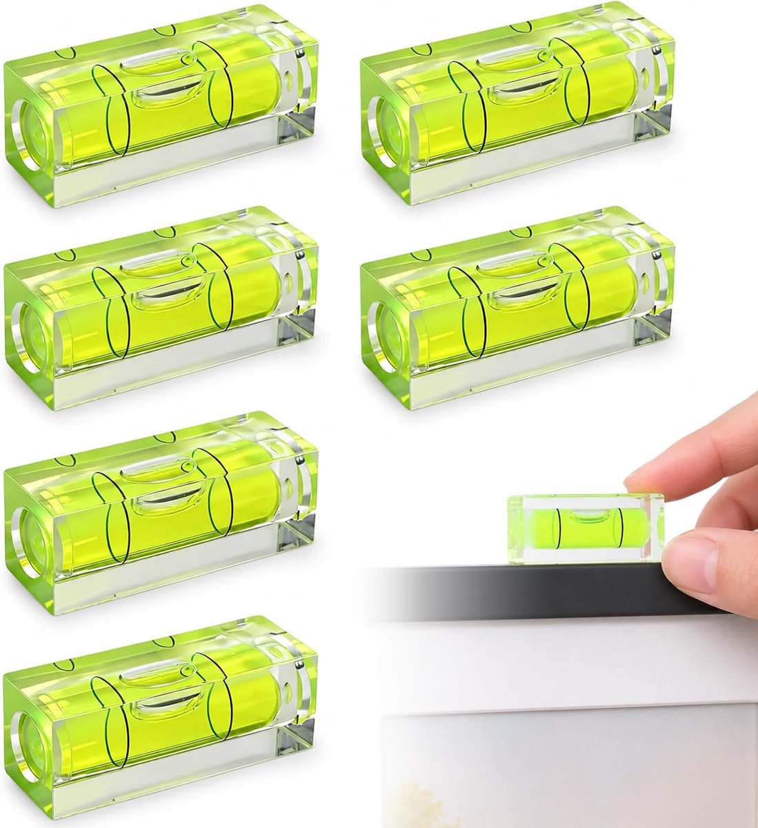 mini-waterpas 6 stuks - acrylglas - fluorescerend geelgroen - ideaal voor camping - ShopVlot