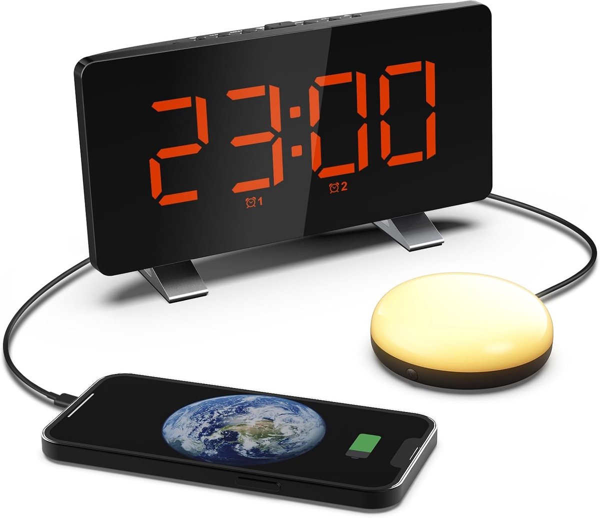 Digitale led-wekker met trilfunctie - extra luide bedwiebeler - nachtlampje - perfect voor diepe slapers - ShopVlot