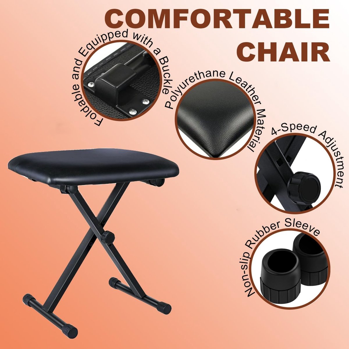 Piano Kruk en Keyboard Stand - Inklapbaar - X-Vormige Stabiliteit - Ideaal voor Muzikanten - ShopVlot