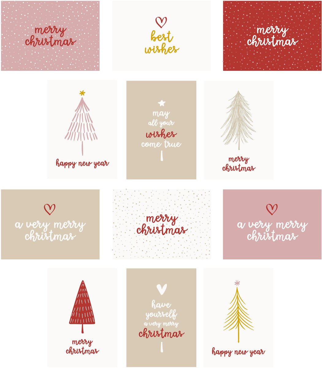 12x hippe gekleurde kerstkaarten (A6 formaat) - kerst kaarten om te versturen - kaartenset - kaartjes blanco - kaartjes met tekst - luxe kerstkaarten - feestdagenkaarten - kerstkaart - wenskaarten