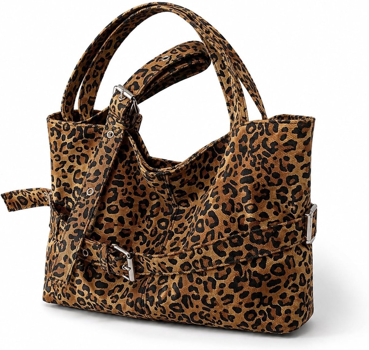 Strandtas medium 40cm - katoen bruin - leopardenpatroon - ideaal voor boodschappen - ShopVlot