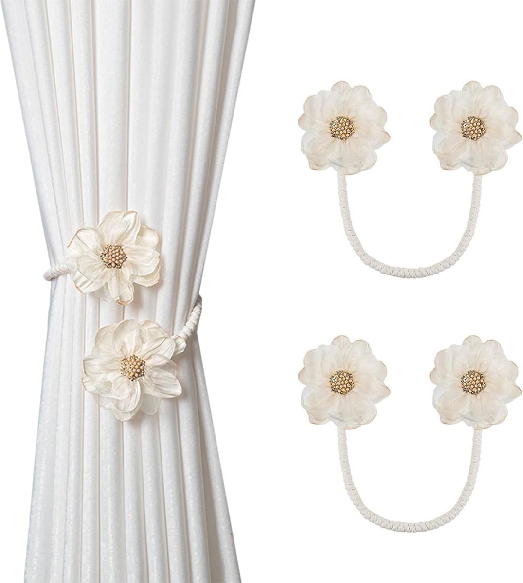 Gordijnbinders 47,5 cm - Handgemaakte grote bloem - Polyester - Eenvoudig zonder boren - ShopVlot