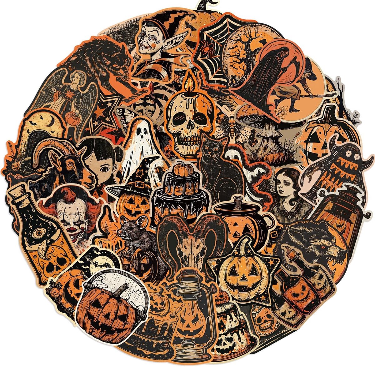 Halloween stickers 50 stuks - pompoen en geest motieven - waterdicht en herbruikbaar - voor sfeervolle decoratie - ShopVlot