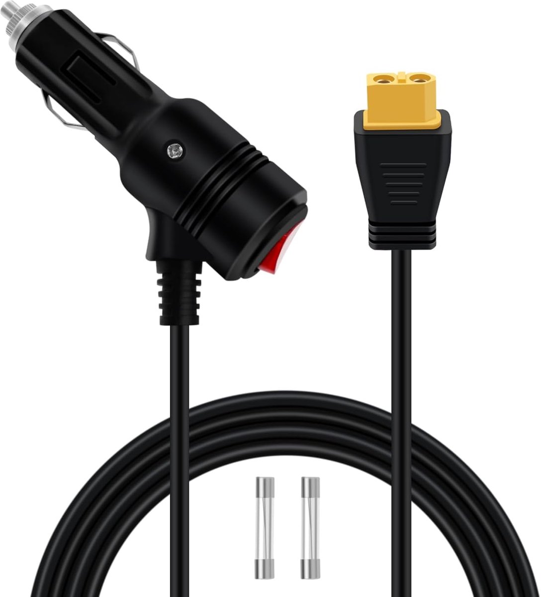 Sigarettenaansteker naar XT60 Kabel 3 Meter - 16AWG - Met Schakelaar en LED Indicator - Geschikt voor Auto en Motor - ShopVlot