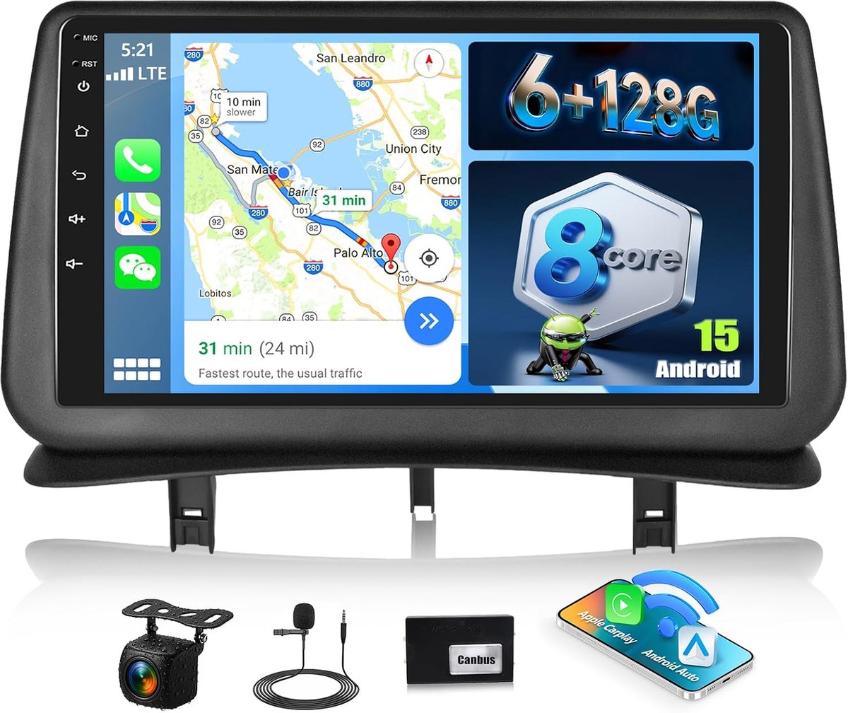 Autorradio Android 13 - 9 inch touchscreen - 6GB RAM, 128GB opslag - Met CarPlay en Android Auto - ShopVlot