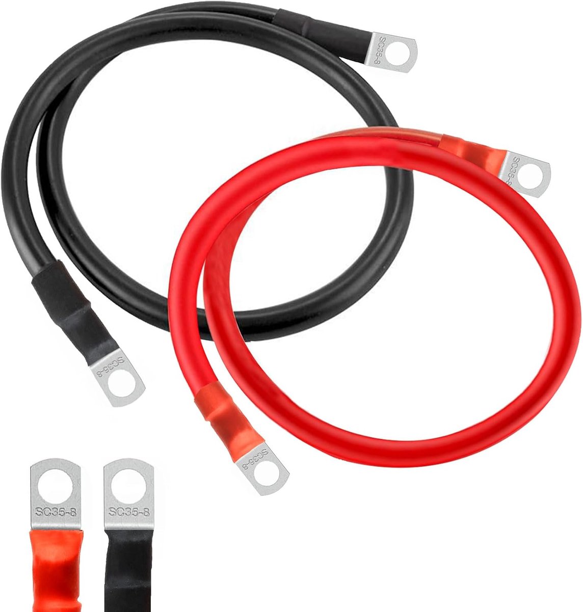 Accukabel 35 mm² - 50 cm - met M8 ringklemmen - voor auto's en motoren - ShopVlot