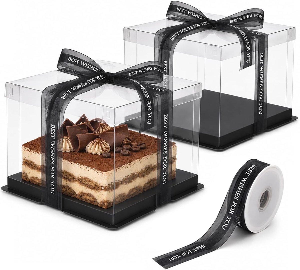 Taartdoos met sokkel 30 x 30 x 25 cm - transparant - 2 stuks - stijlvol presenteren van desserts - ShopVlot