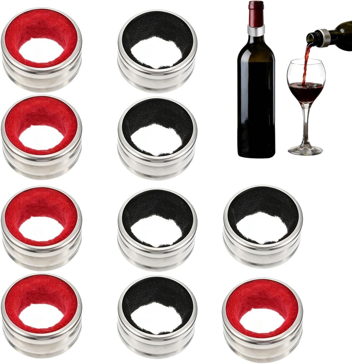 Set van 10 Druppelvangers voor Wijnflessen - RVS Druppelringen 4 cm - Antidruppels, Wijnaccessoires voor Thuis, Bar en Diner